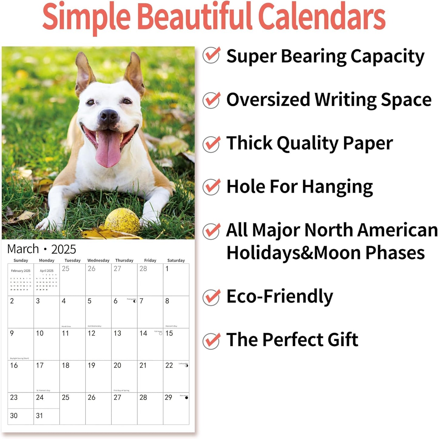 2025 Wall Calendar,Calendar 2025, January 2025 - December 2025, Wall Calendar Smiling Animals, 12" x 24" Opened,Full Page Months Thick & Sturdy Paper for Calendar Organizing & Planning