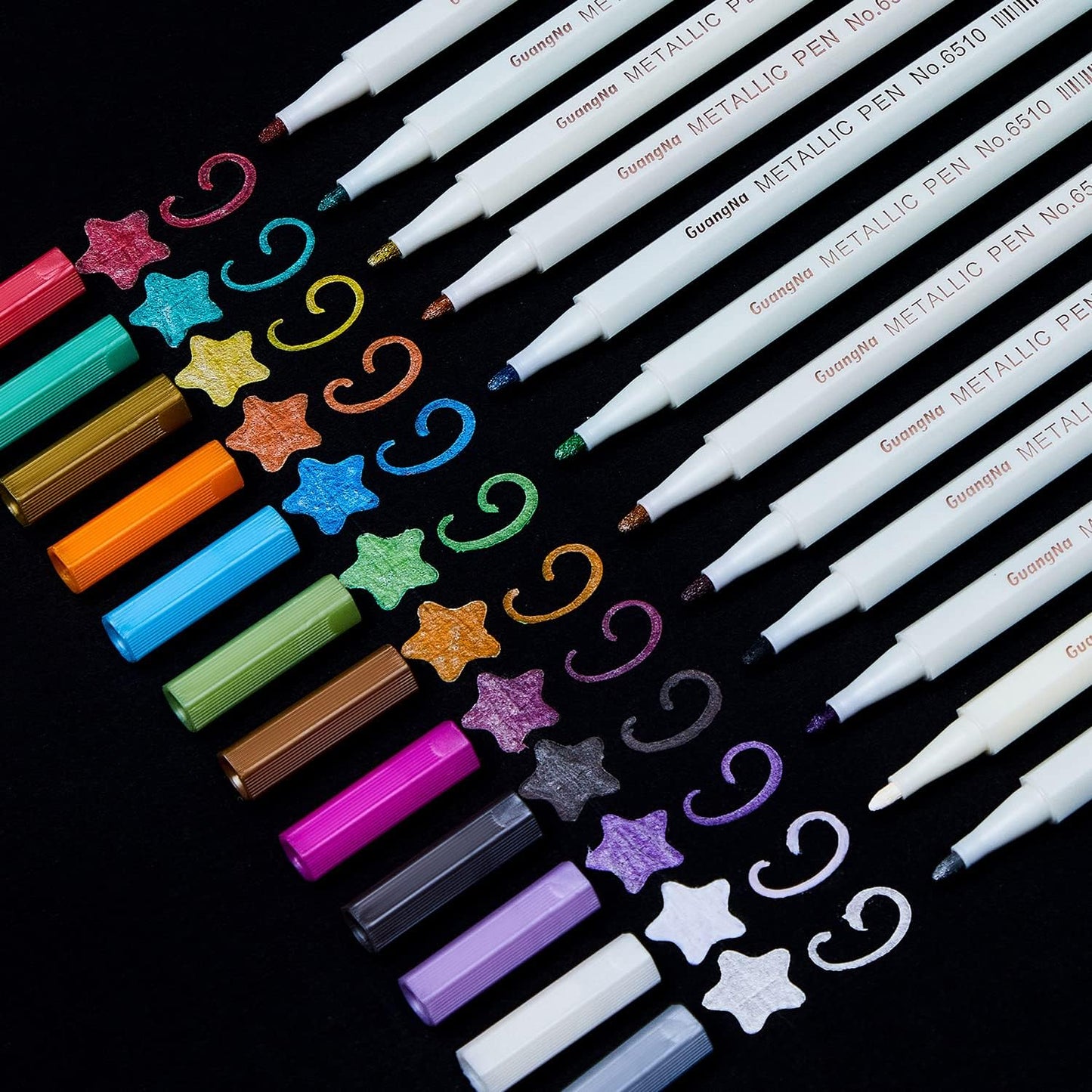 YUANCHENG Metallic Marker Pens, Set of 12 Colors Fine Point Metallic Marker Pens for Black Paper, Rock Painting, Easter Egg, Halloween Pumpkin, Card Making, Ceramics, DIY Photo Album
