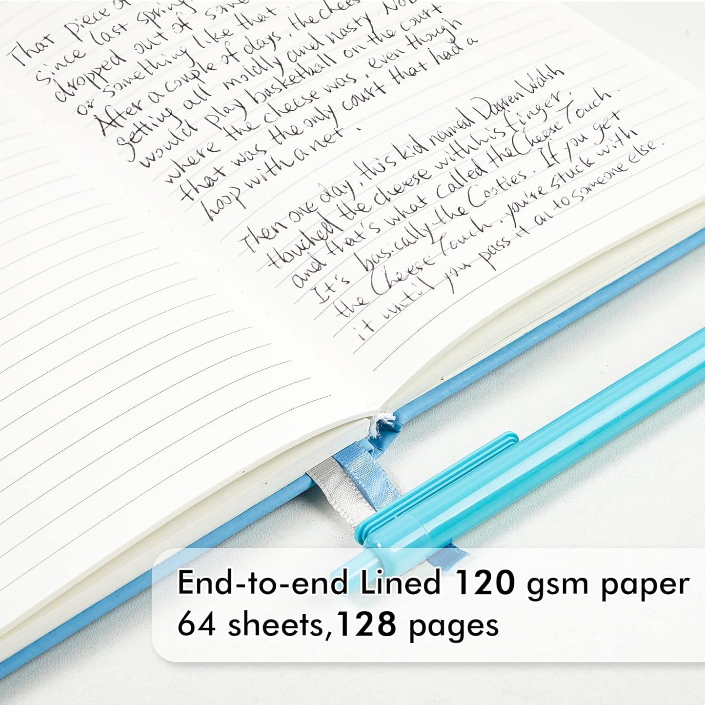 feela 5 Pack Notebooks Journals Bulk, Hardcover Classic Ruled Lined Journals with Pen Holder for Women Girls School Business Supplies, with 5 Black Pens, 120 GSM, 5.1”x8.3”, A5, Blue