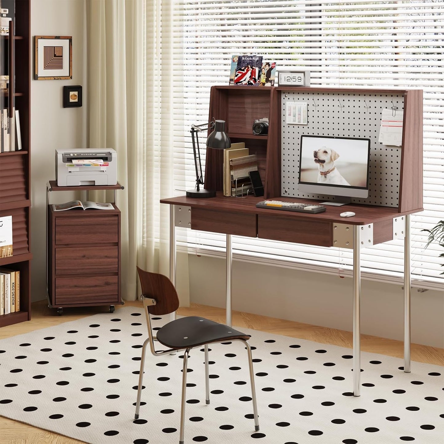 JOMEED 3 Drawer File Cabinet with Extended Desktop Lockable Wheels Under/Beside Desk Storage and Organizer Cabinet for Home Office, Small Rolling File Chest, Printer Stand, Modern Style, Walnut, Large