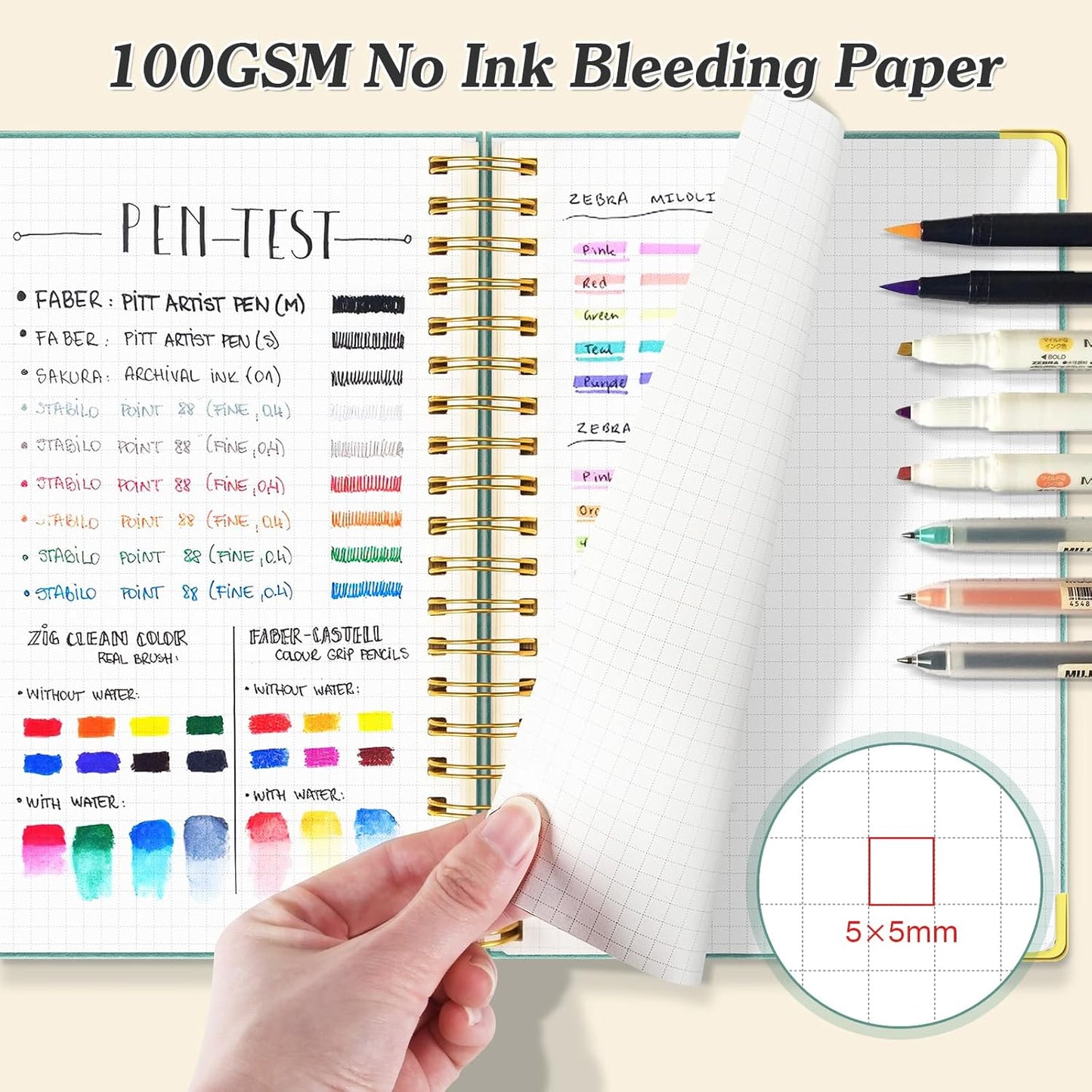 Graph Paper Notebook, Spiral Grid Notebook 8.5" X 11", Hardcover Leather Journal 300 Pages, 100GSM Thick Grid Paper Notebook, Large A5 Graphing Notebook Journal for Women Men Writing Engineering Work