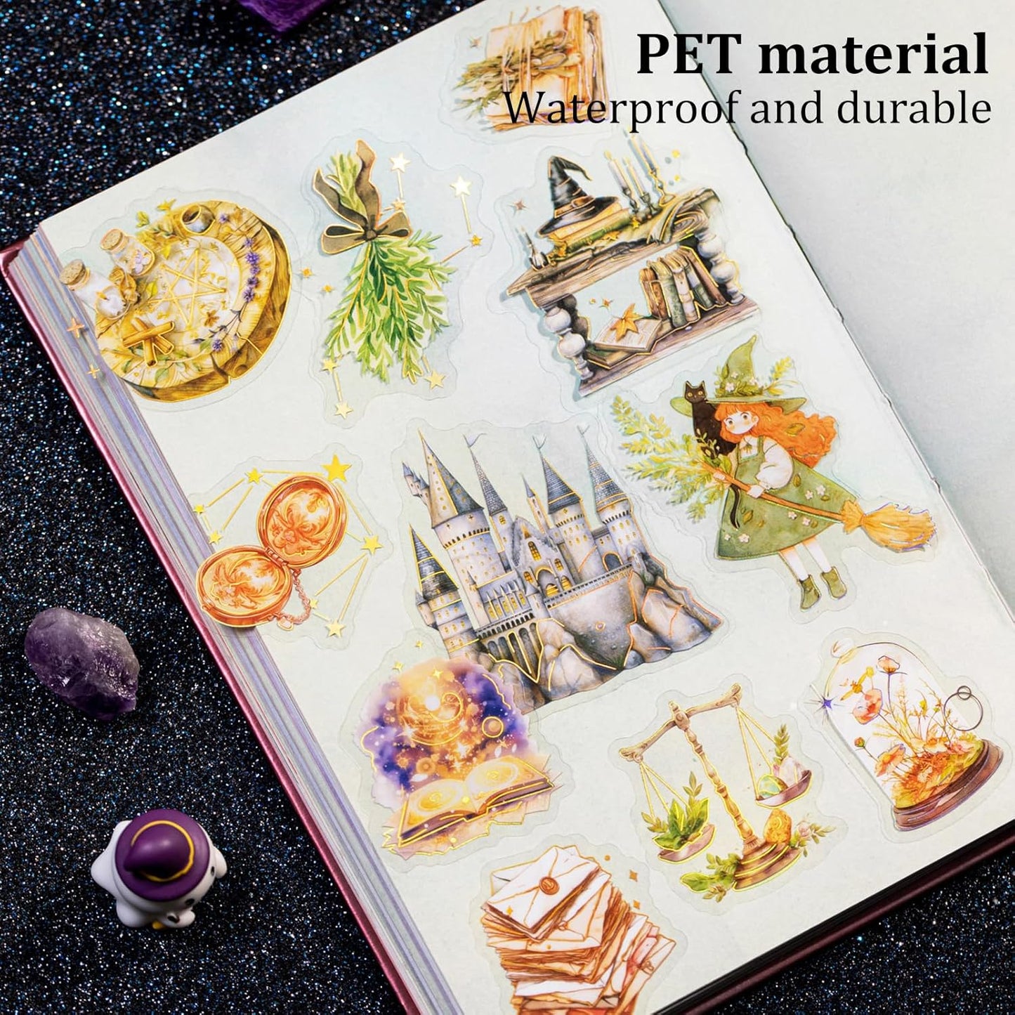 Magic-Themed PET Sticker Set, 80PCS Fantasy Adventure Stickers for Scrapbooking, Journaling, DIY Crafts, and Art Supplies