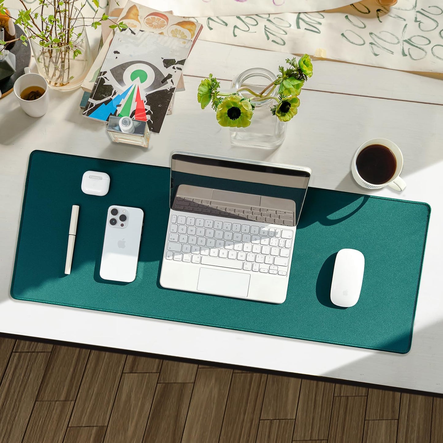 Waterproof Large Gaming Mouse Pad with Durable Stitched Edges, Non-Slip Rubber Base, Grainy Jacquard Mouse Mat Desk Pad for Home Office Gaming, 31.5"x11.8"x0.12", Green