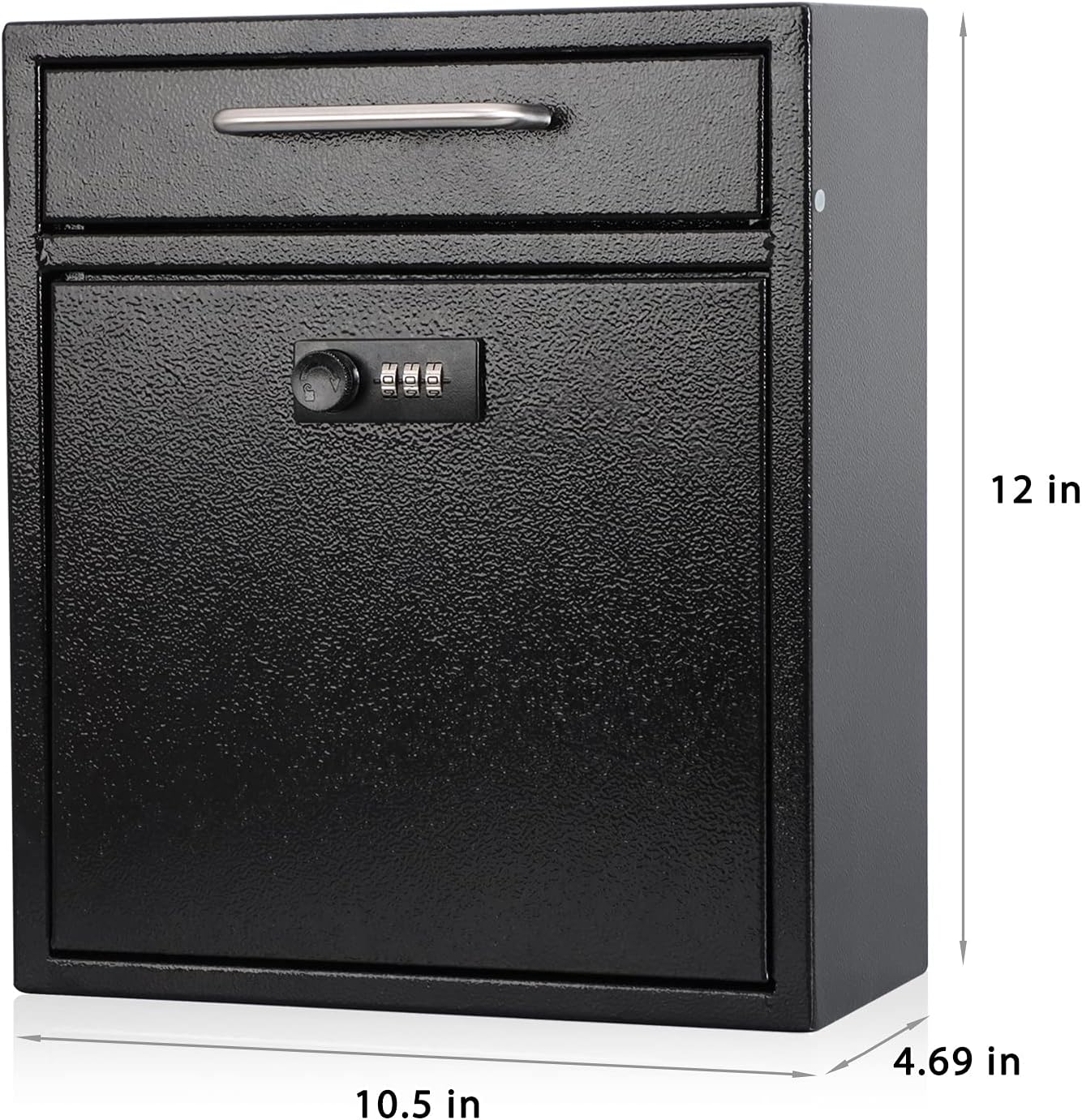 KYODOLED Steel Combination Lock Mail Boxes Outdoor,Locking Wall Mount Mailbox,Security Key Drop Box,12H x 10.51L x 4.68W Inches,Black Large