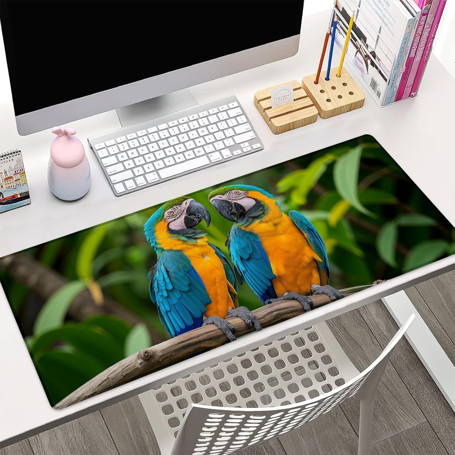 Blue and Gold Macaw Gaming Mouse Pad Gifts 31.5" x 11.8", Non-Slip Rubber Base MousePads for Computers Laptop School Office Home Accessories Decor, Mouse Pad, Keyboard Desk Mat