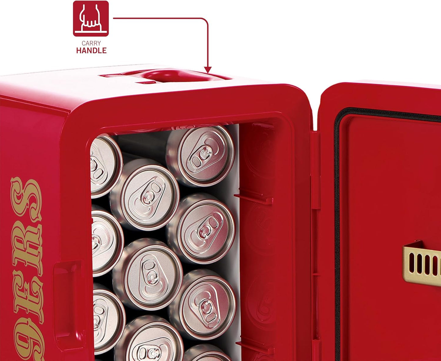 Ukonic NFL San Francisco 49ers 15-Can Mini Fridge 10L – AC/DC Powered, Official Team Colors & Logo, Portable Cooler for Tailgates, Home, Office, or Car