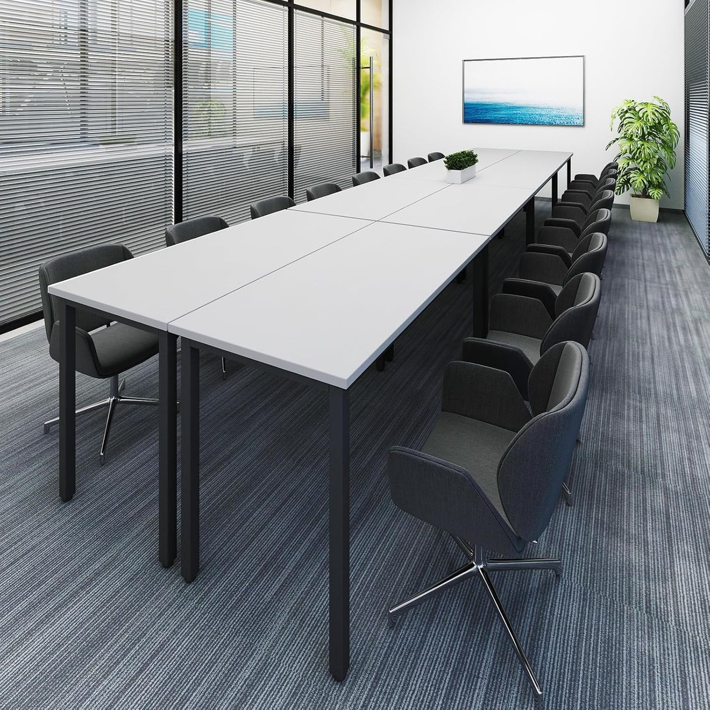 Bonzy Home Conference Tables 16ft Office Computer Desk for Meeting Room Study Writing Printer Table Meeting Seminar Table for 20 People Rustic Vintage 8PCS 188.8"x47.2"x29.5", White