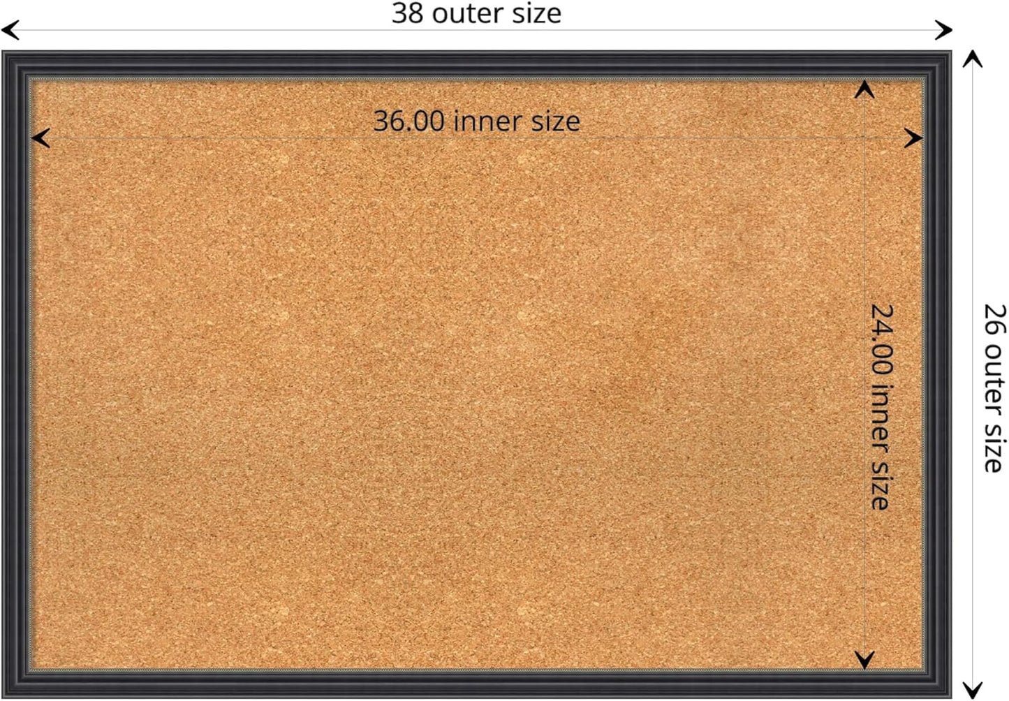 Amanti Art Natural Cork Board for Wall, 26x38 Vision Board with Black Wood Frame, Large Corkboard Office Decor for Home Organization, Traditional Corkboard Pinboard to display items for home