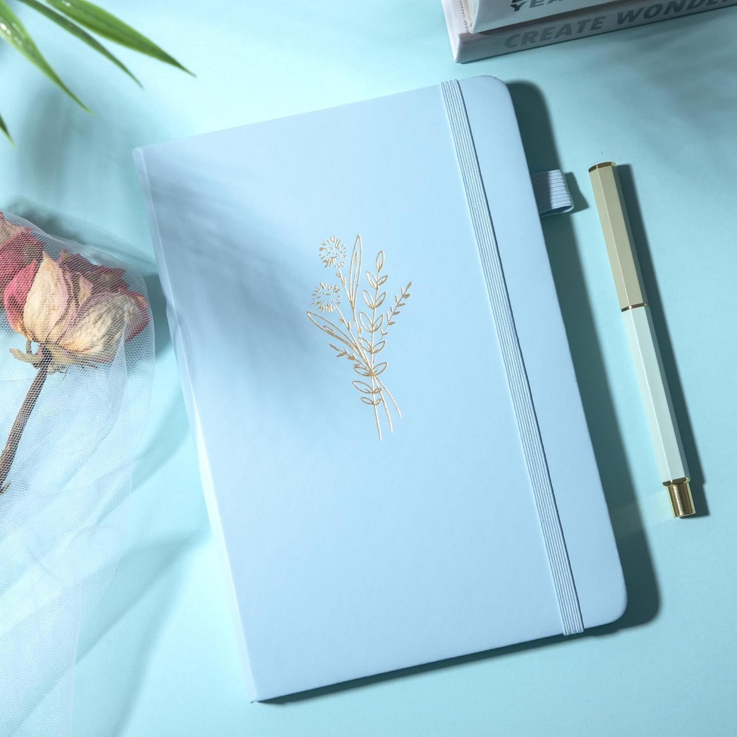 MINICAGIE 2 Pack Lined Journal Notebook for Women Cute Leather Journals for Writing Aesthetic Floral Diary 192 Pages A5 Hardcover Journaling Notebooks with Pen Loop, Blue, Purple