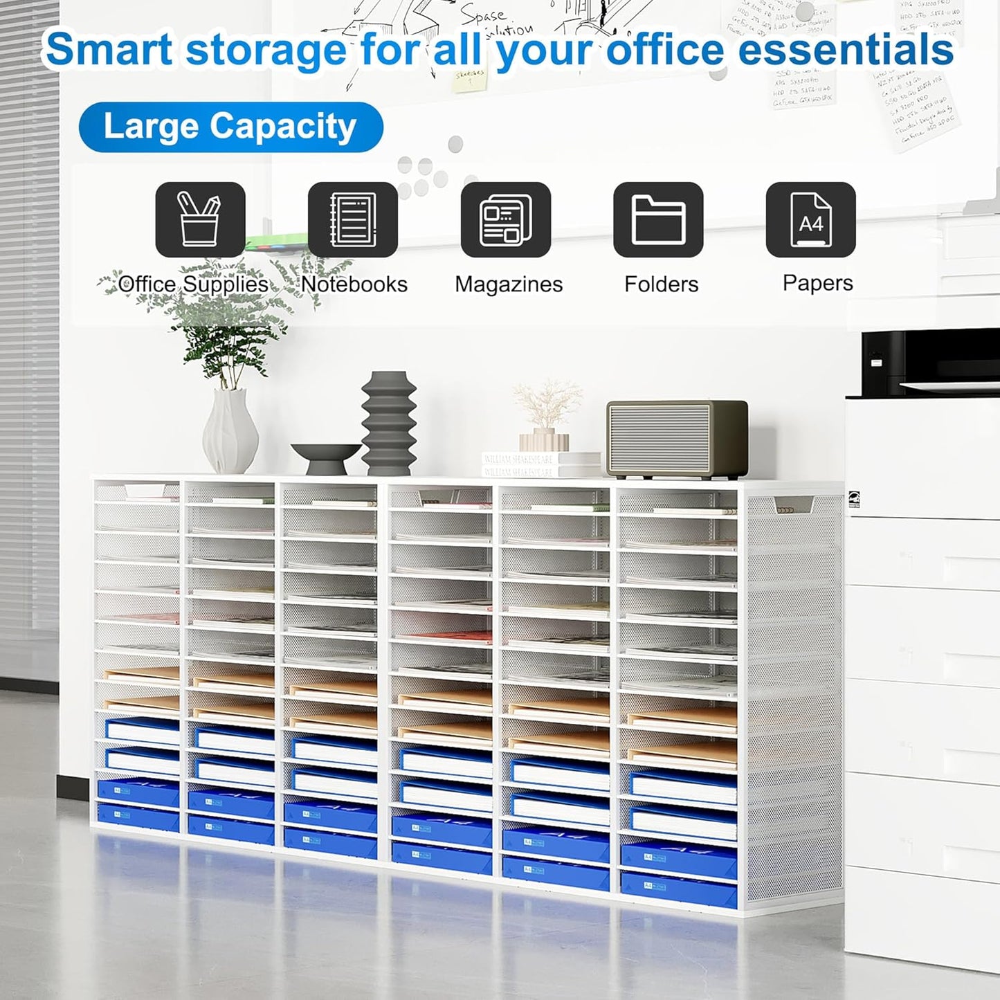 Mail Sorter Adjustable Countertop Mail Holder, Heavy Duty Literature Organizer, Student Mailbox for Classroom, Desktop Bill Paper Organizer for Office Home School, 36 Compartments, White