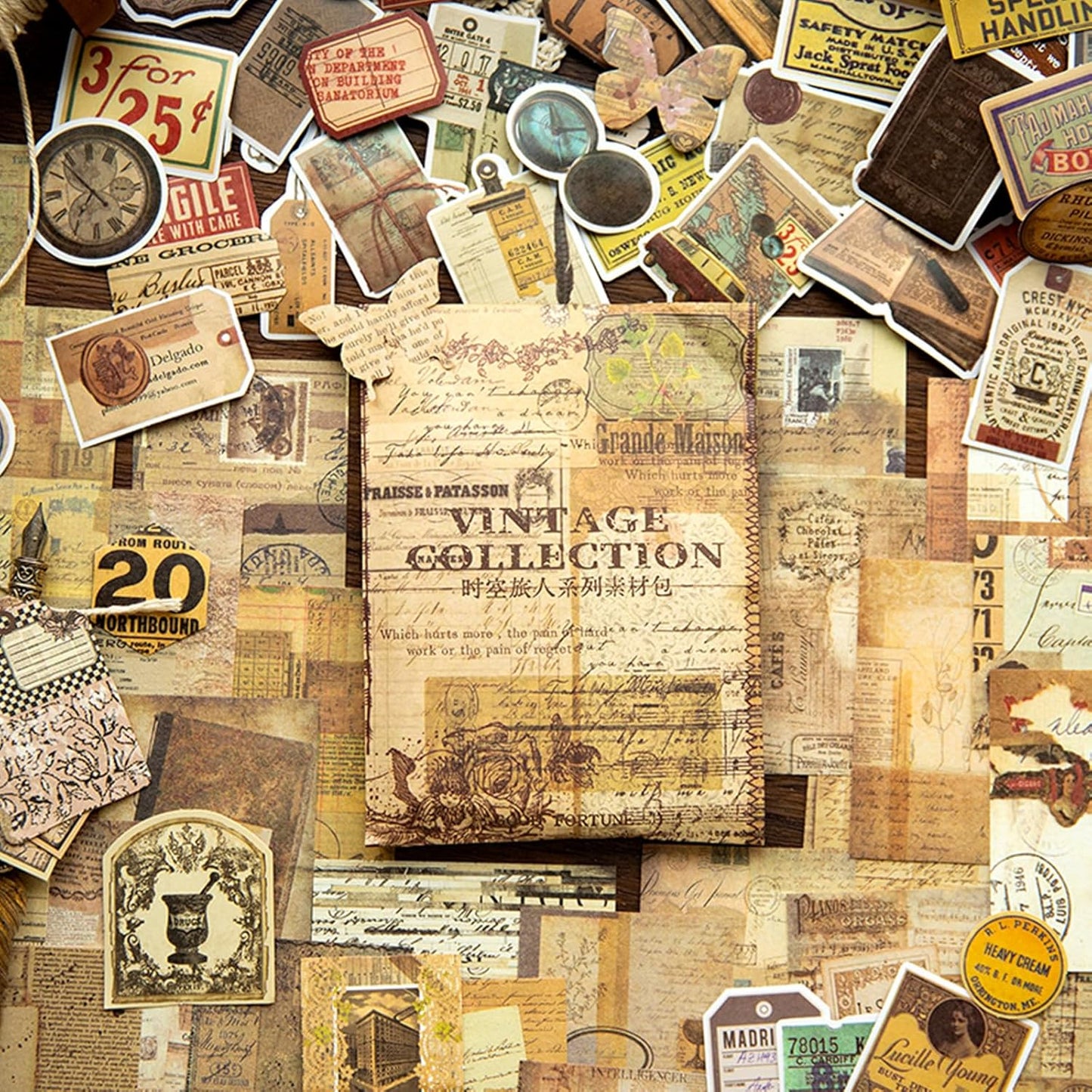 200PCS Vintage Scrapbooking Supplies Pack, Aesthetic Scrapbook Sticker Paper Art Journaling Kit for Bullet Junk Journals,Planner,Cottagecore Decor Gifts (Retro Letters)