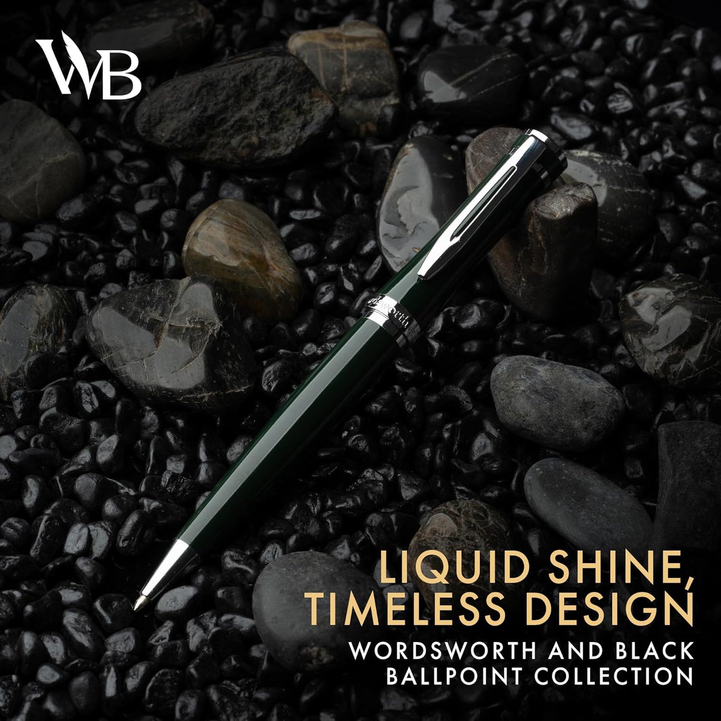 Wordsworth and Black Ballpoint Pen Green Lacquer- Stunning Luxury Pen Chrome Finish, Ink Refill, Best Gift Set for Men & Women, Refillable, Elegant, Nice Pens, Fine Point