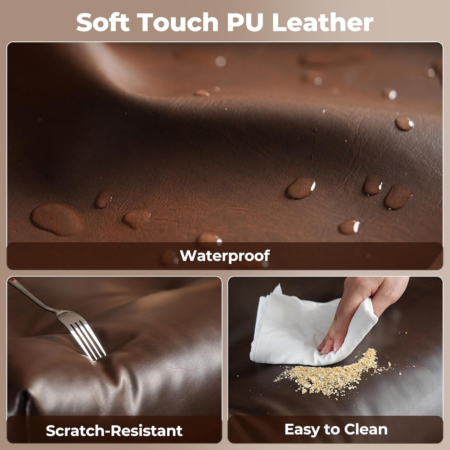 ovios Home Office Chair, Mid-Century Modern Faux PU Leather Chairs with Lumbar Support Comfy Thick Cushion, High Back Ergonomic Swivel Rolling Executive Armchair (Dark Brown, PU Leather)