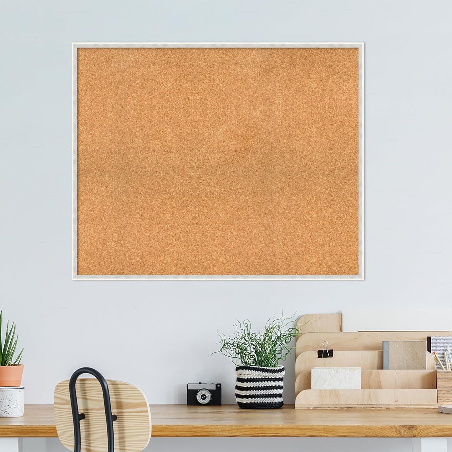 Amanti Art Natural Cork Board for Wall, 35x43 Vision Board with White Frame, Oversize Corkboard Office Decor for Home Organization, Modern Corkboard Pinboard to Display Items for Home Organization in