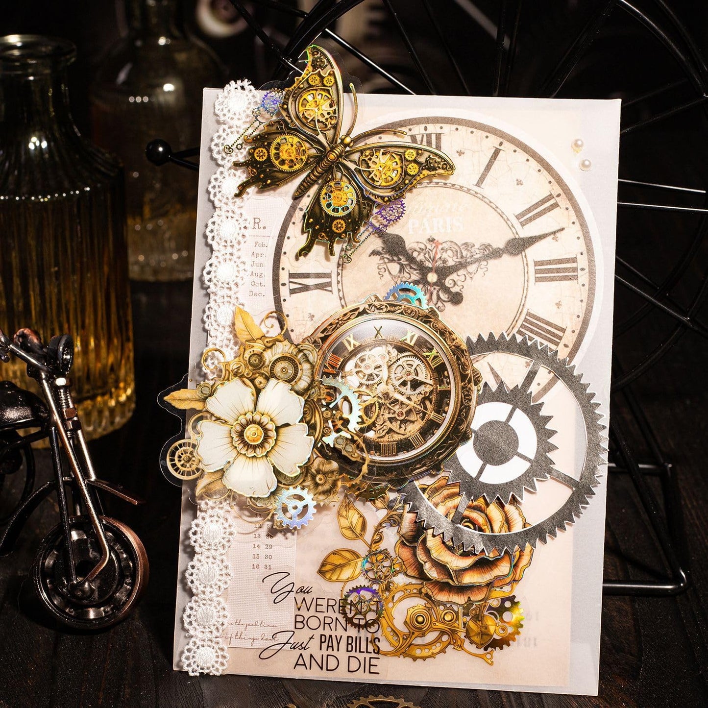 Alideco 120pcs Scrapbook Stickers Vintage Animal Floral Metal Scrapbooking Junk Journal Crafts Embelishment Decoration Diary Stickers (zhengqixiaozhen)