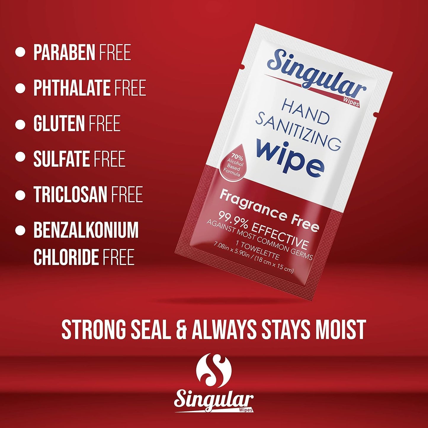 Hand Sanitizing Wipes Travel Size by Singular Wipes –100ct Individually Wrapped | Fragrance-Free, Moisturizing, 70% Isopropyl Alcohol Wipes | Travel, Home, Office, Daily Use | Made in USA