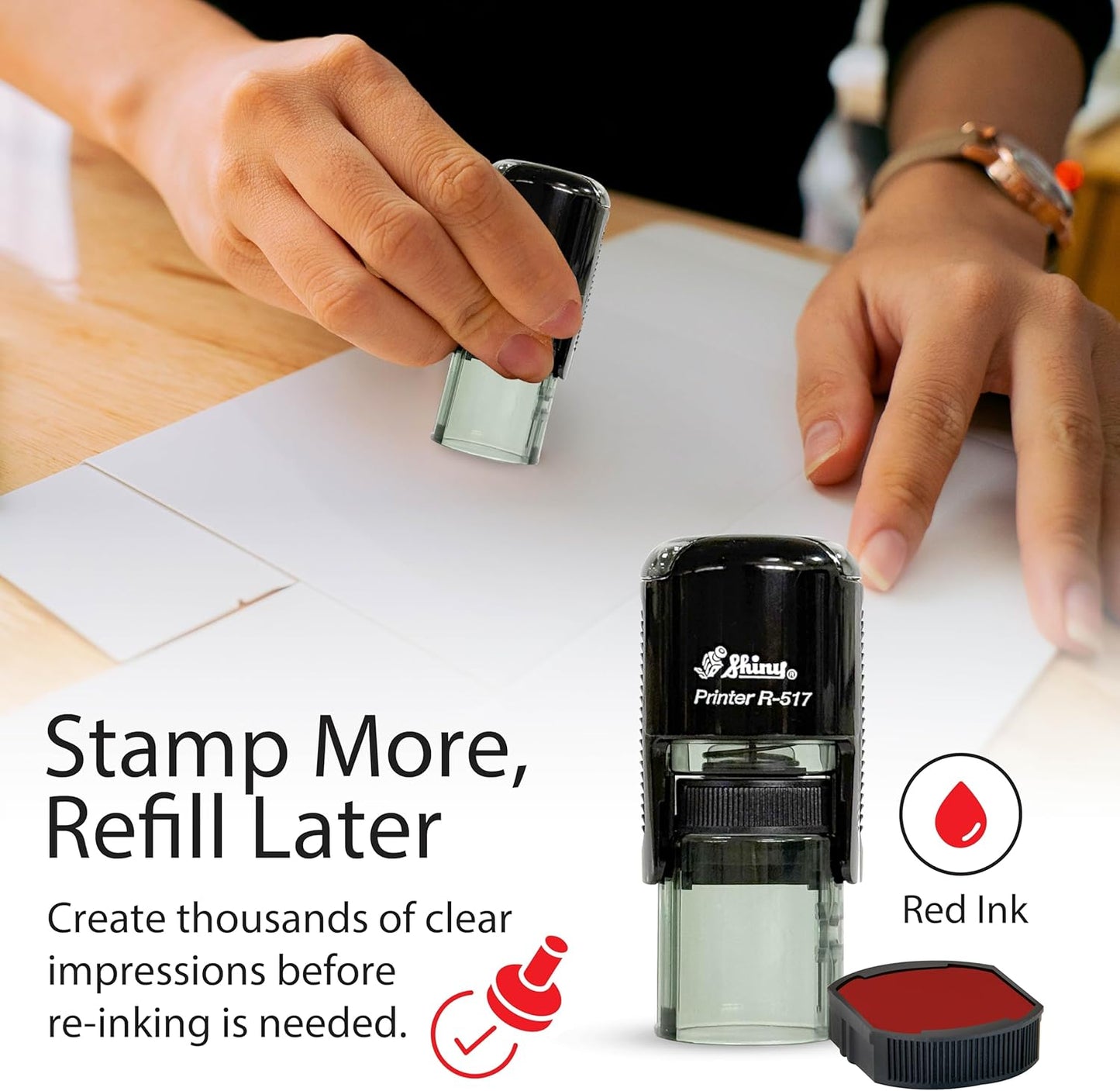 Shiny Smiley Face Teacher Stamp, Round Self Inking Stamp for Classroom, Red Ink
