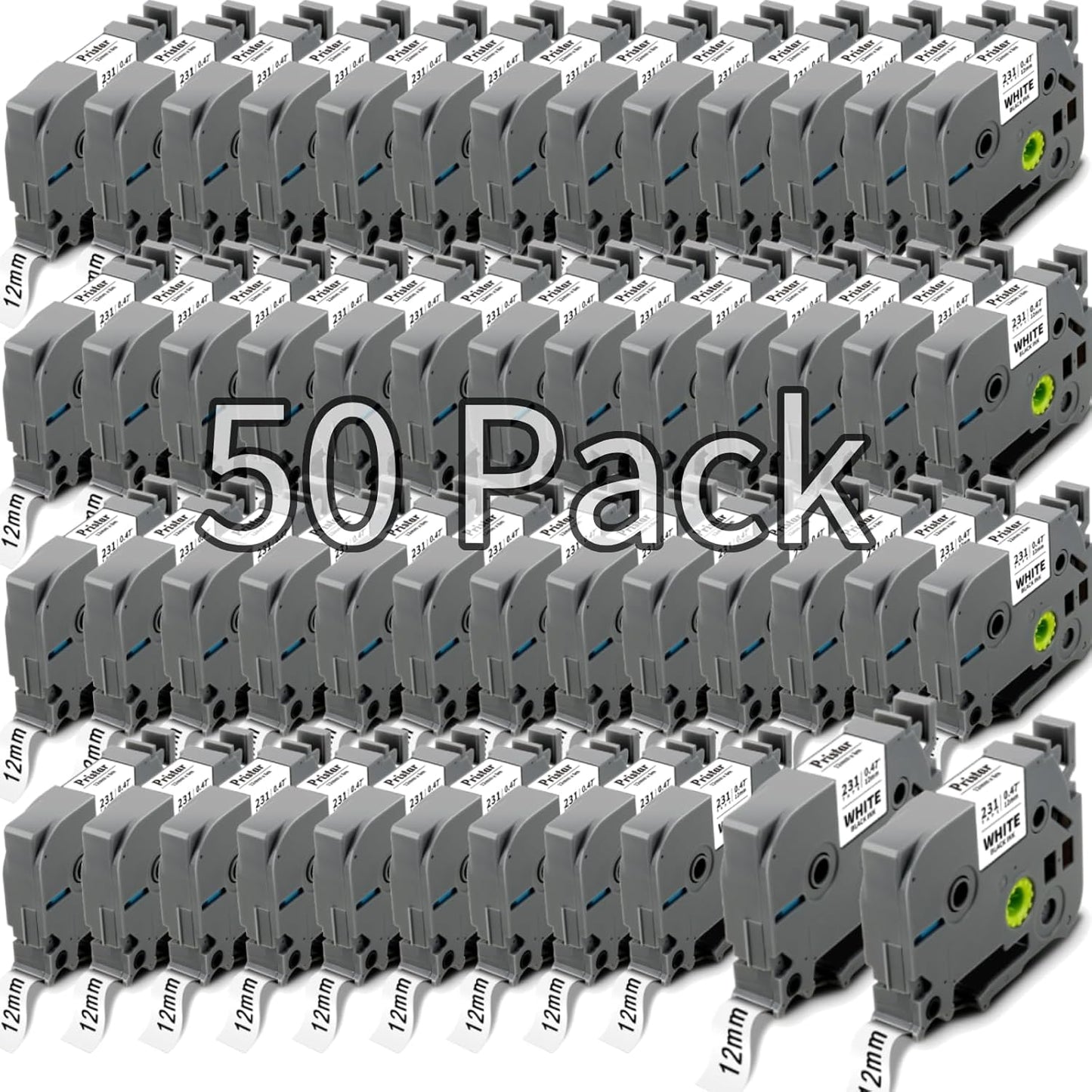 50x Replace for Brother 12mm 0.47 Laminated White TZ Tape, P Touch Label Tape Compatible with Brother Label Maker PTouch PTH210 PTD220 PTH110 PT-1280 PT-1880, Black on White, 1/2 Inch x 26.2 Feet