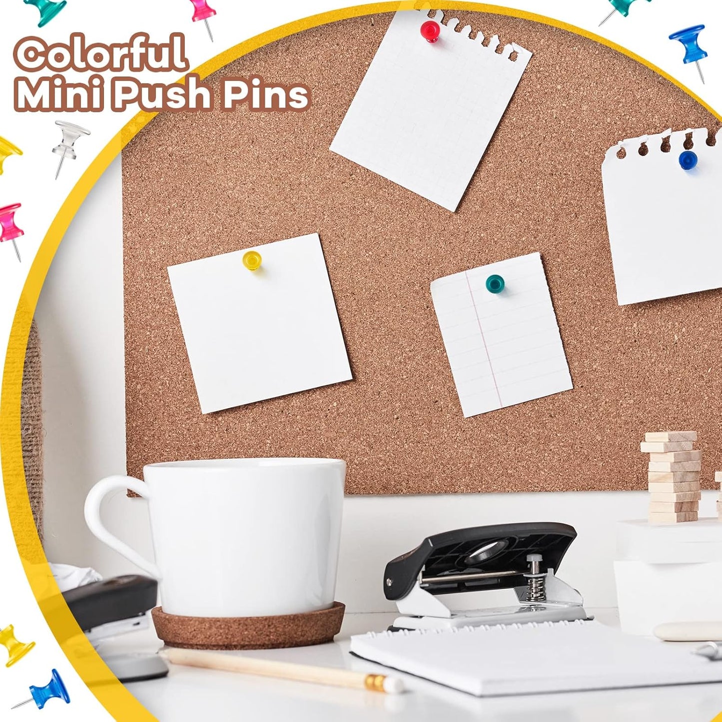 Outus 100 Pcs Giant Push Pins Large Thumb Tacks Plastic Heads 1 Inch Jumbo Push Pins for Cork Board Map Posters Office School(Rose Red, Clear, Dark Blue, Dark Green, Yolk Yellow)