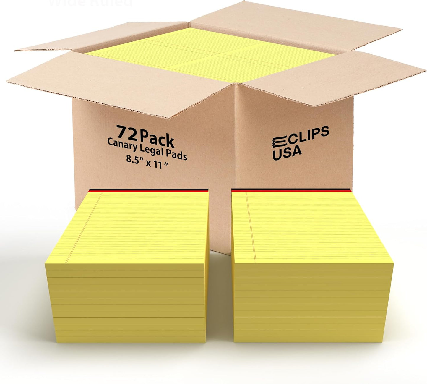 E-CLIPS USA Notepads, Legal Pads, Note Pads 8.5 x 11, Legal Wide Rule Notepad, Canaray, Chipboard Back, Writing Pad, Office Supplies, 50 Sheets Per Pad (72 Pack)
