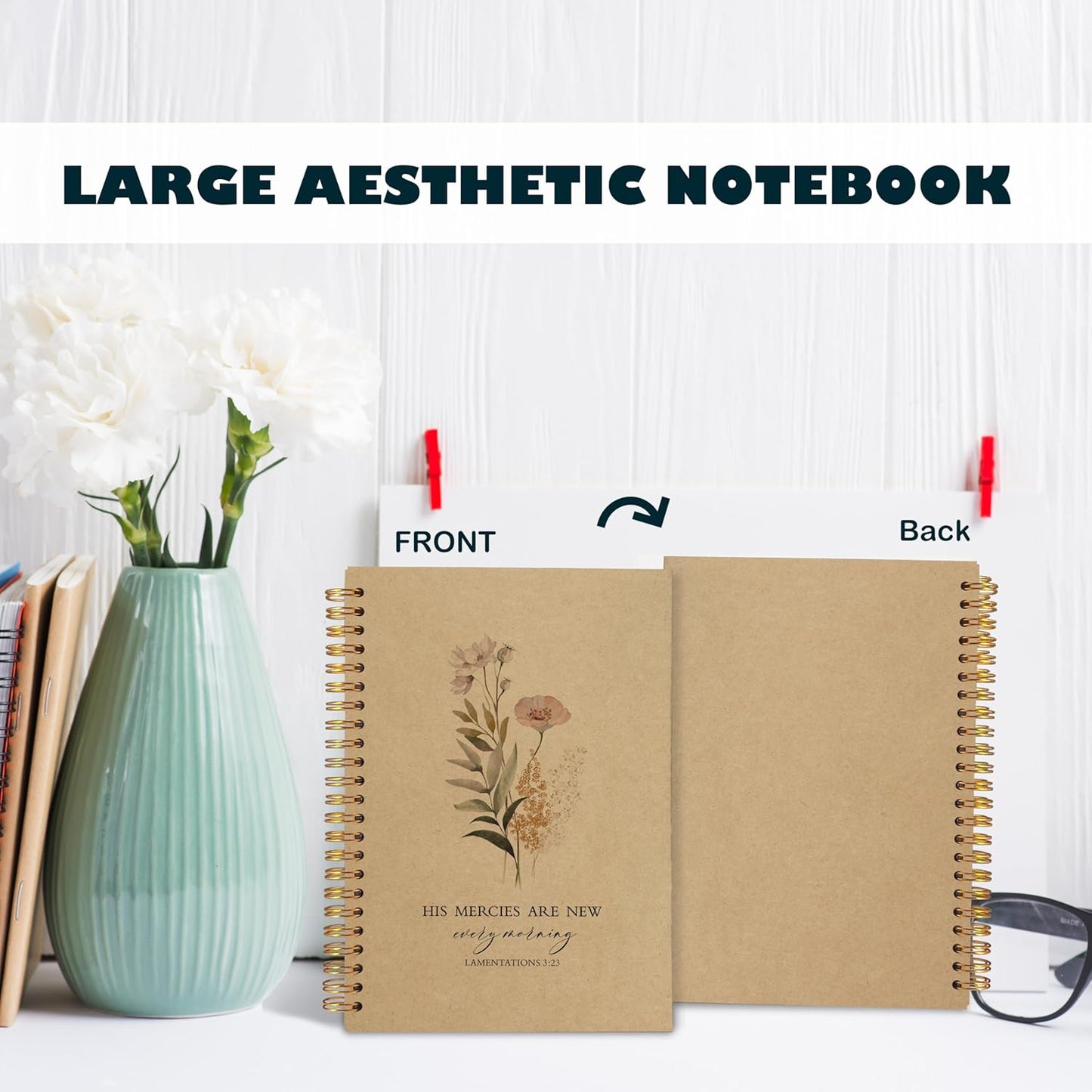 BearCake Floral Christian Notebook Journal, Christian Gifts for Women, Bible Notebooks for Note Taking, Bible Journaling Notebook, Hardcover Spiral Notebook 5.5x8.3 kraft paper