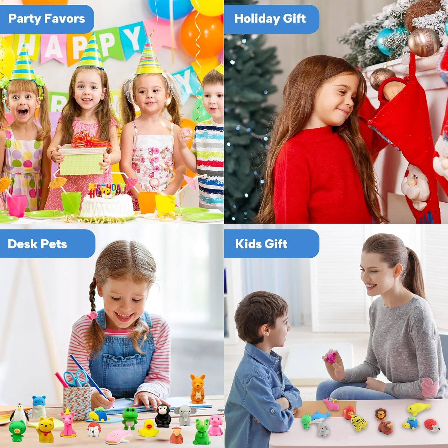 Animal Erasers for Kids, 45 Pcs Pencil Erasers Bulk Mini Animal Erasers Treasure Box Toys for Classroom Prizes School Supplies Party Favors