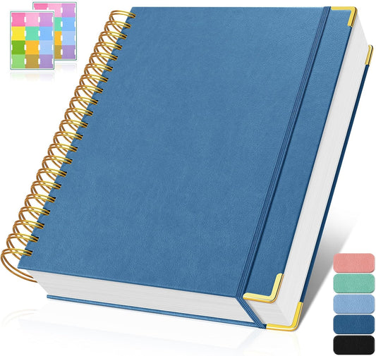 Spiral Notebook, 300 Numbered Pages Notebooks College Ruled with Contens, 100GSM Thick Journal for Women Men, Hardcover Leather Lined Journal for Writing, Large A5 Journaling Notebooks for Work School