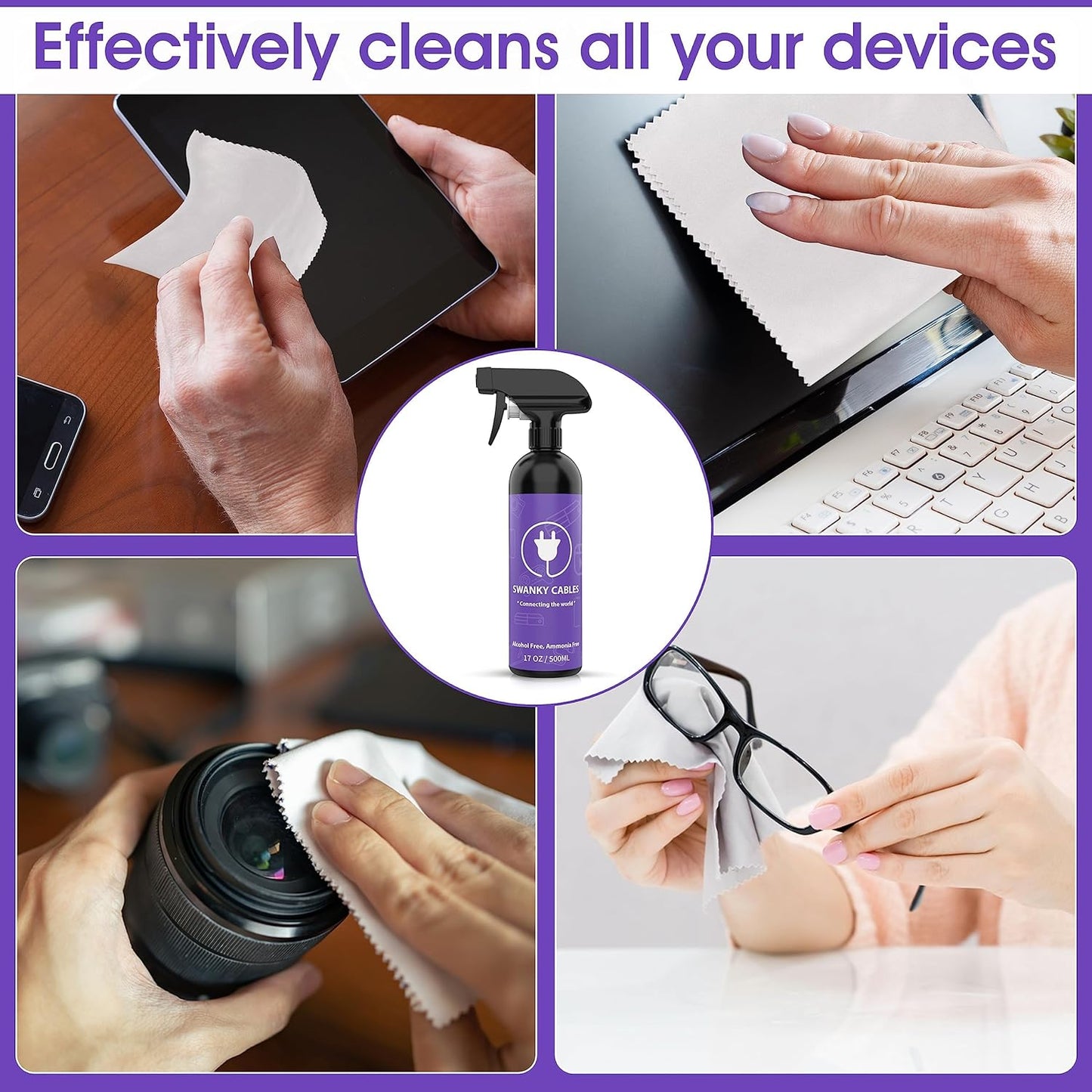 Swanky Screen Cleaner Kit: 6-Pack Microfiber Cloths & Electronic Cleaner Spray for TV, iPad, iPhone, Monitor & Laptop (17 Oz)