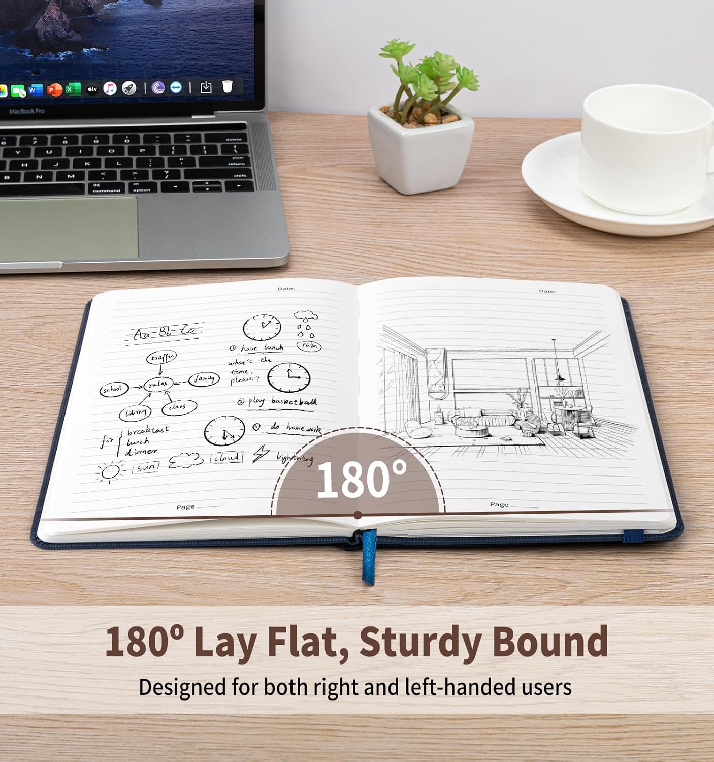 Lined Journal Notebook for Work, A5 Leather Notebook with Pen Holder, 100GSM/160 Pages Thick Paper, Daily Journals for Writing, School, Note Taking, Business, Travel, College Ruled