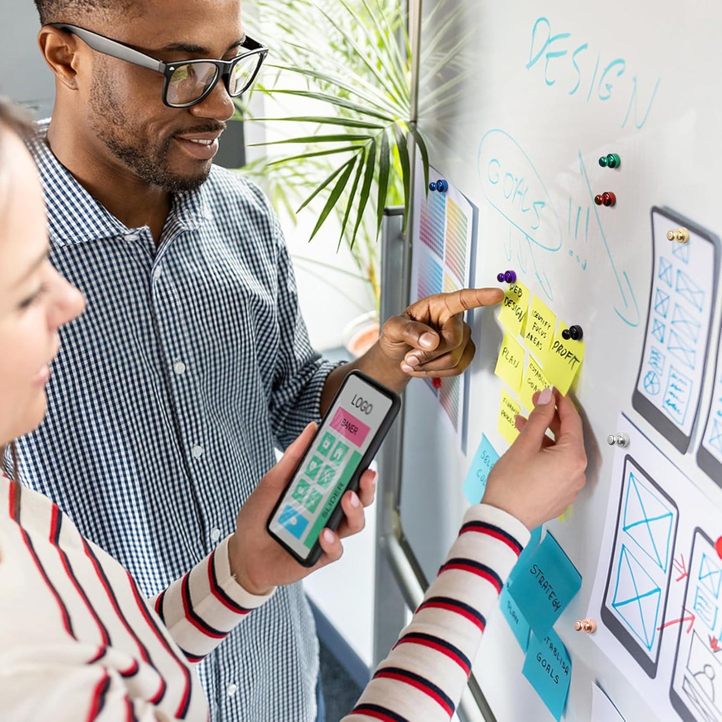 Whiteboard Magnets, Green Metal Strong Fridge Magnets, Magnetic Push Pins for Refrigerator, Magnetic Clips Heavy Duty for Office, Classroom, Fridge Accessories, Desk Accessories, 56PCS