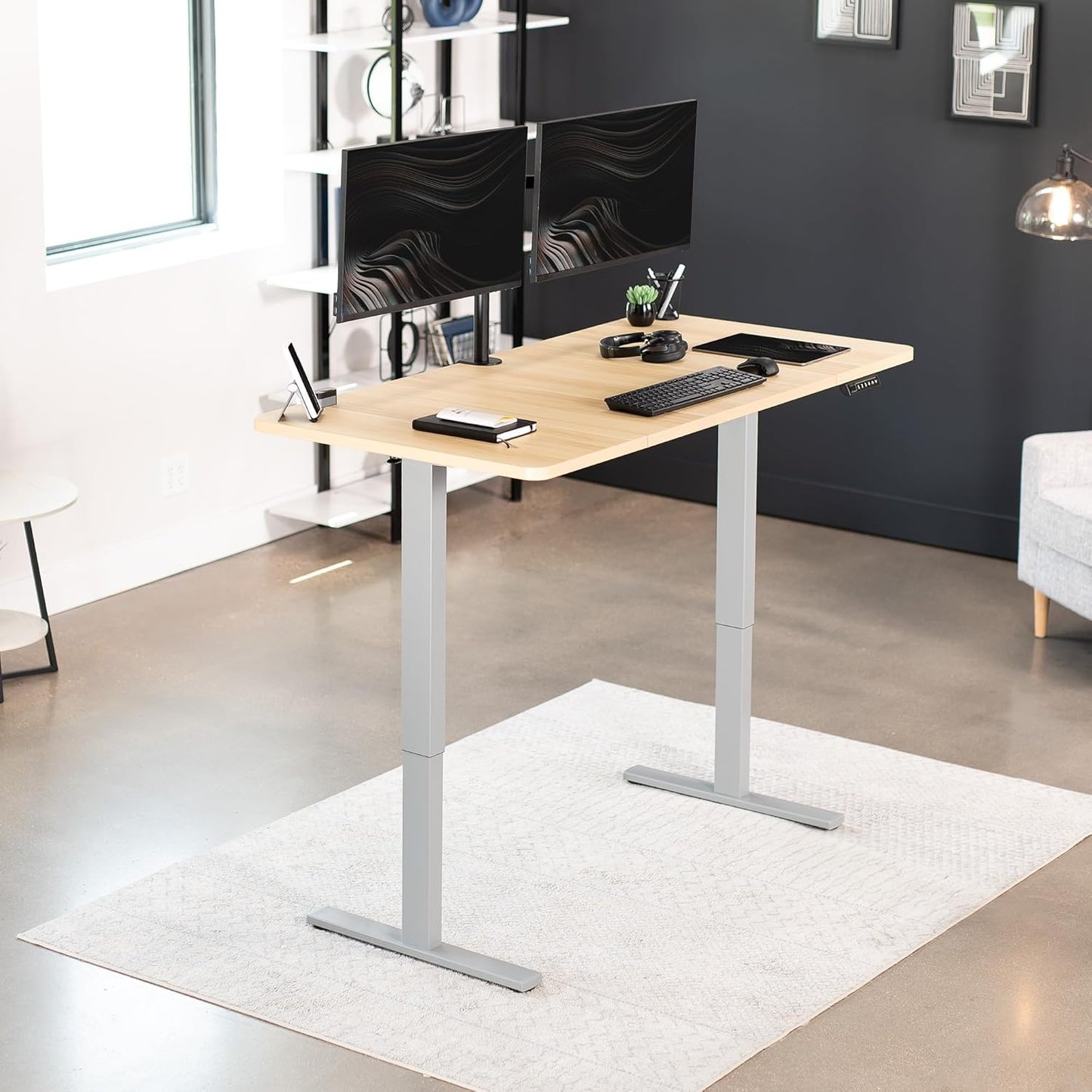 VIVO Electric 60 x 30 in Standing Desk, Memory Height Adjustment, 1B Series, Light Wood Top Gray Frame, DESK-KIT-1G6C-30