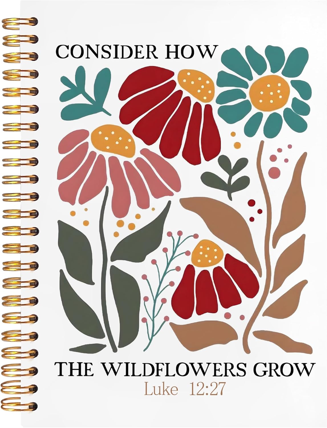 BearCake Boho Floral Christian Notebook Journal, Inspirational Christian Gifts for Women, Luck 12:27 Bible Religious Journal for Women, Flower Scripture Hardcover Spiral Notebook 5.5x8.3