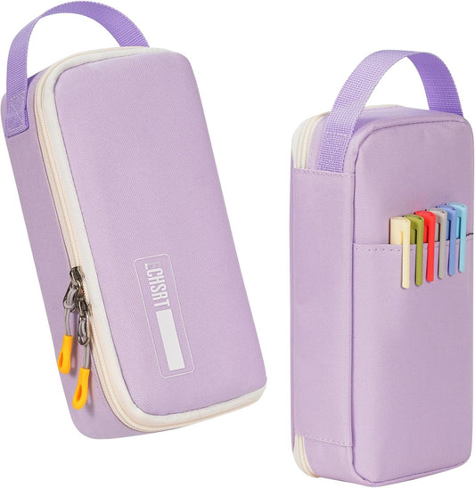 ECHSRT Big Pencil Case, Aesthetic Portable Zipper Pencil Bag with Hidden Pocket, Special Pouch for Men Women Adults, Stationery Organizer Pen Cases for Office Travel, Light Purple