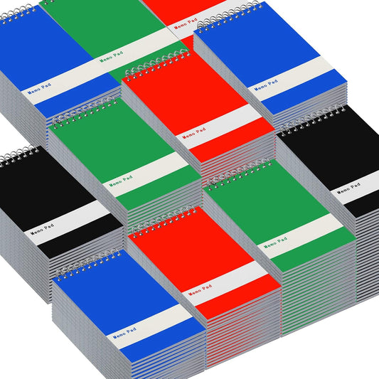 Thenshop 200 Pads Spiral Memo Bulk 3'' x 5'' Top Bound Memo Book 60 Sheets Small Mini Notebooks Lined Wire Bound Pocket Steno Book for Home, Office, School (Black,Green,Dark Blue,Red)