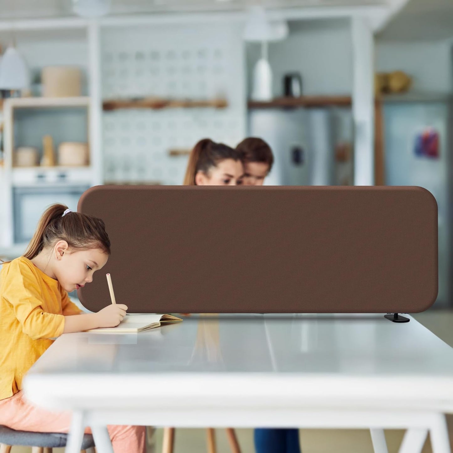 DECOLAB Desk Dividers, Movable Privacy Partition Panel for Students, Office, Home, Shop, Freestanding, Scratch Resistance, 48"x18", Caramel