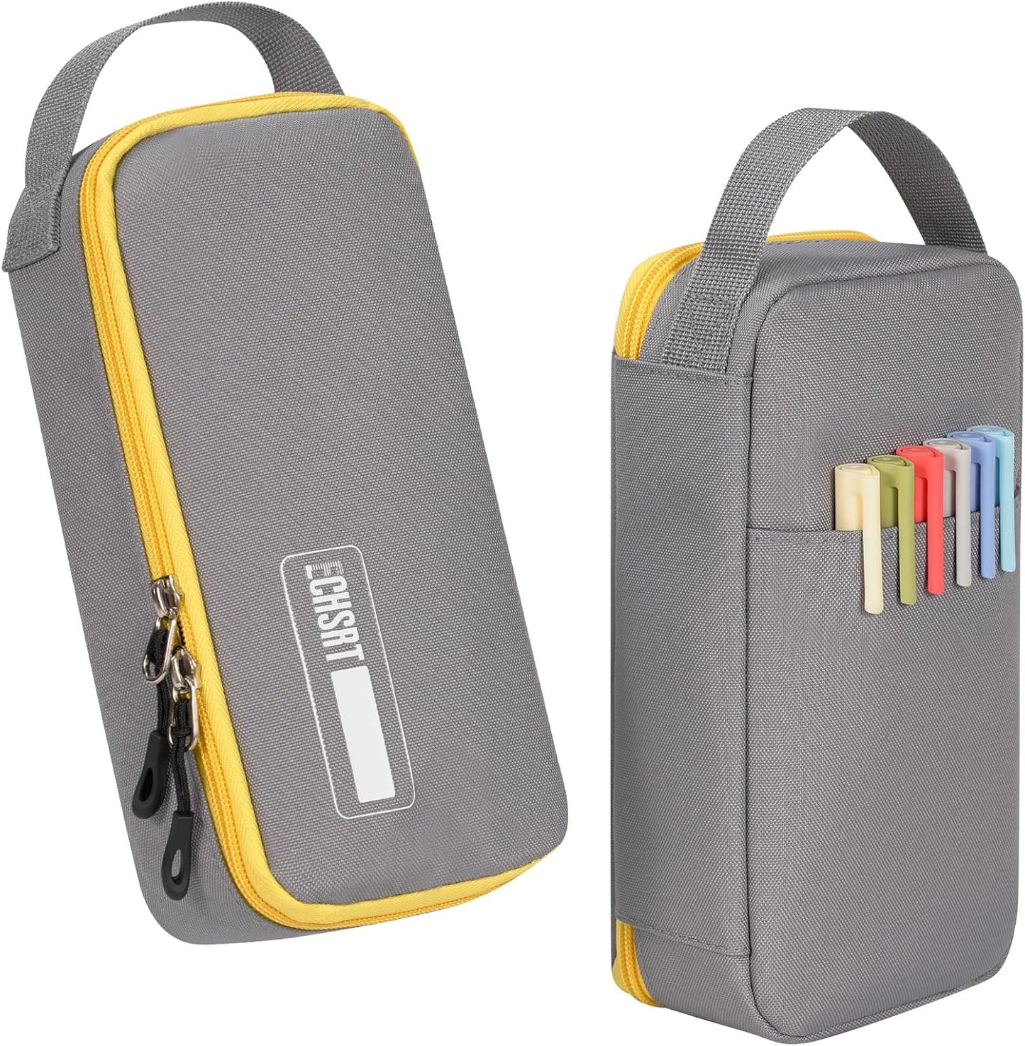 ECHSRT Big Pencil Case, Aesthetic Portable Zipper Pencil Bag with Hidden Pocket, Special Pouch for Men Women Adults, Stationery Organizer Pen Cases for Office Travel, Grey