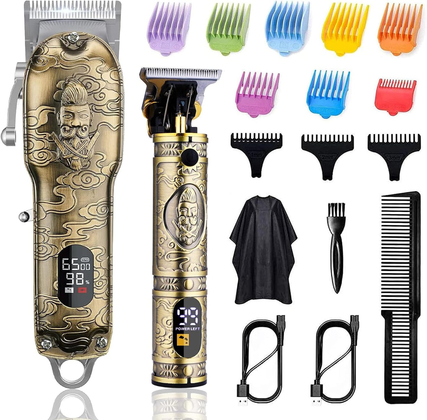 Soonsell Hair Clippers for Men T-Blade Trimmer Set,Man Professional Cordless Barber Clippers Set ，Blade Close Cutting Beard Trimmer ，LCD Display(Gold)