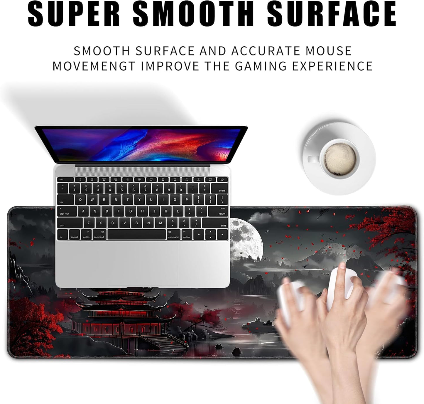 Japanese Desk Mat Riverside Full Moon Large Mouse Pad Gaming Mousepad Extended XL Keyboard Mat Computer Laptop Mouse Desktop Mat 31.5 X 11.8 Desk Decor