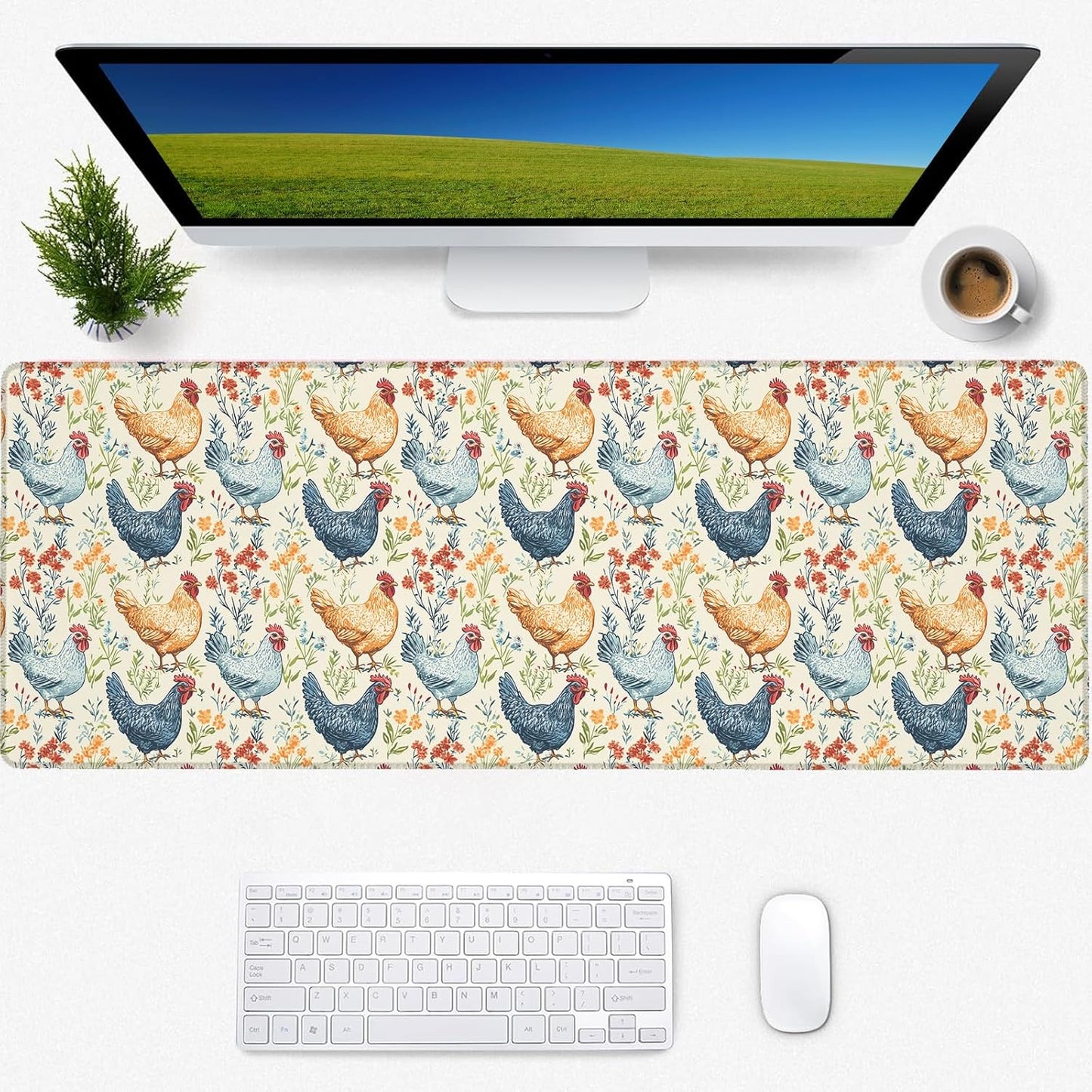 Chicken Gaming Mouse Pad, Desk Mat, Non-Slip Rubber Base Cool Aesthetic MousePads for Computer Laptop Keyboard Office School Home Desktop Decor 31.5" x 11.8"