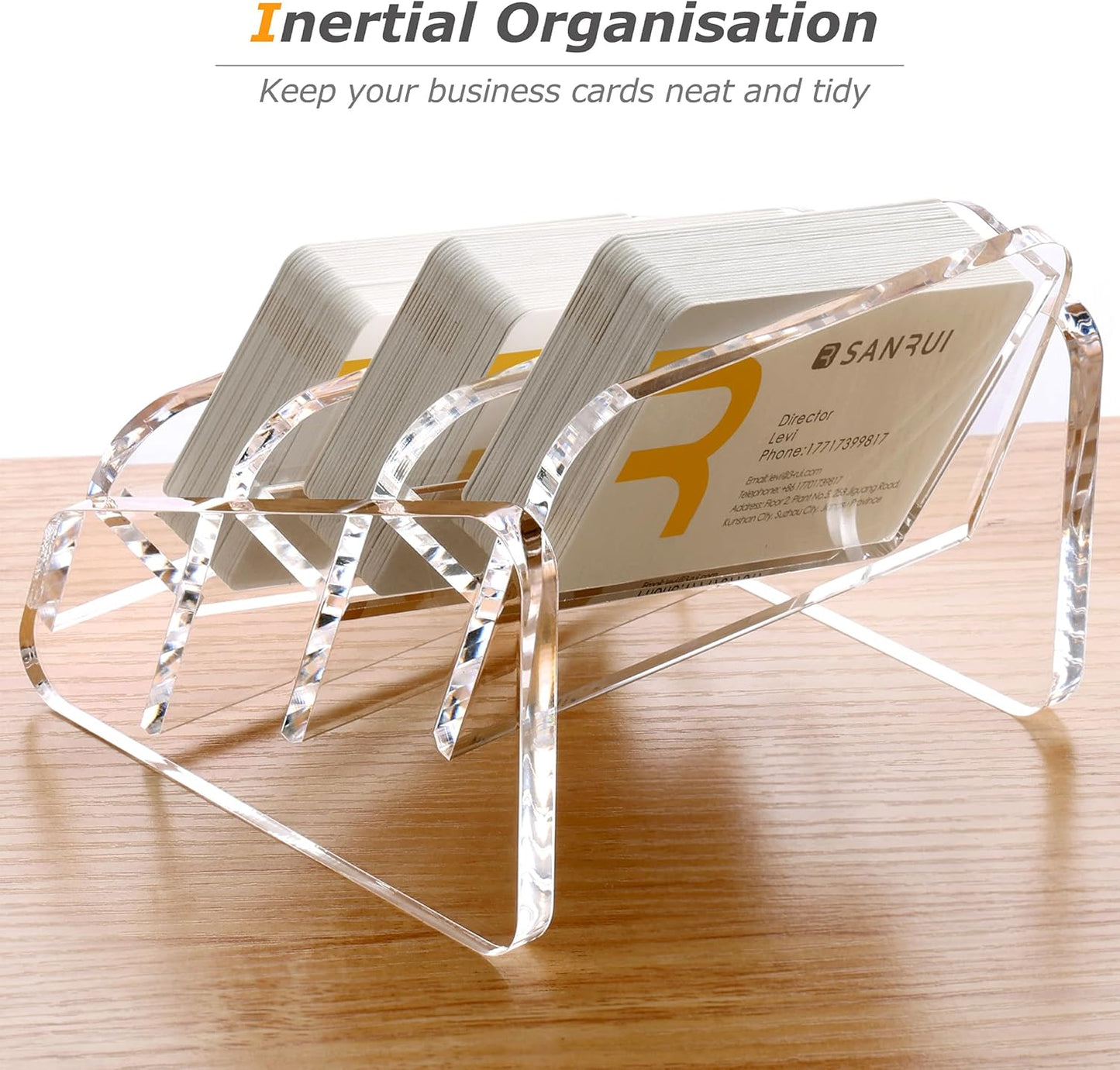 SANRUI Acrylic Business Card Holder for Desk, 3 Tier Clear Tilt Business Name Card Display Holders Stand Storage Organizer Fits 180 Business Cards (Horizontal, 3-Slot)