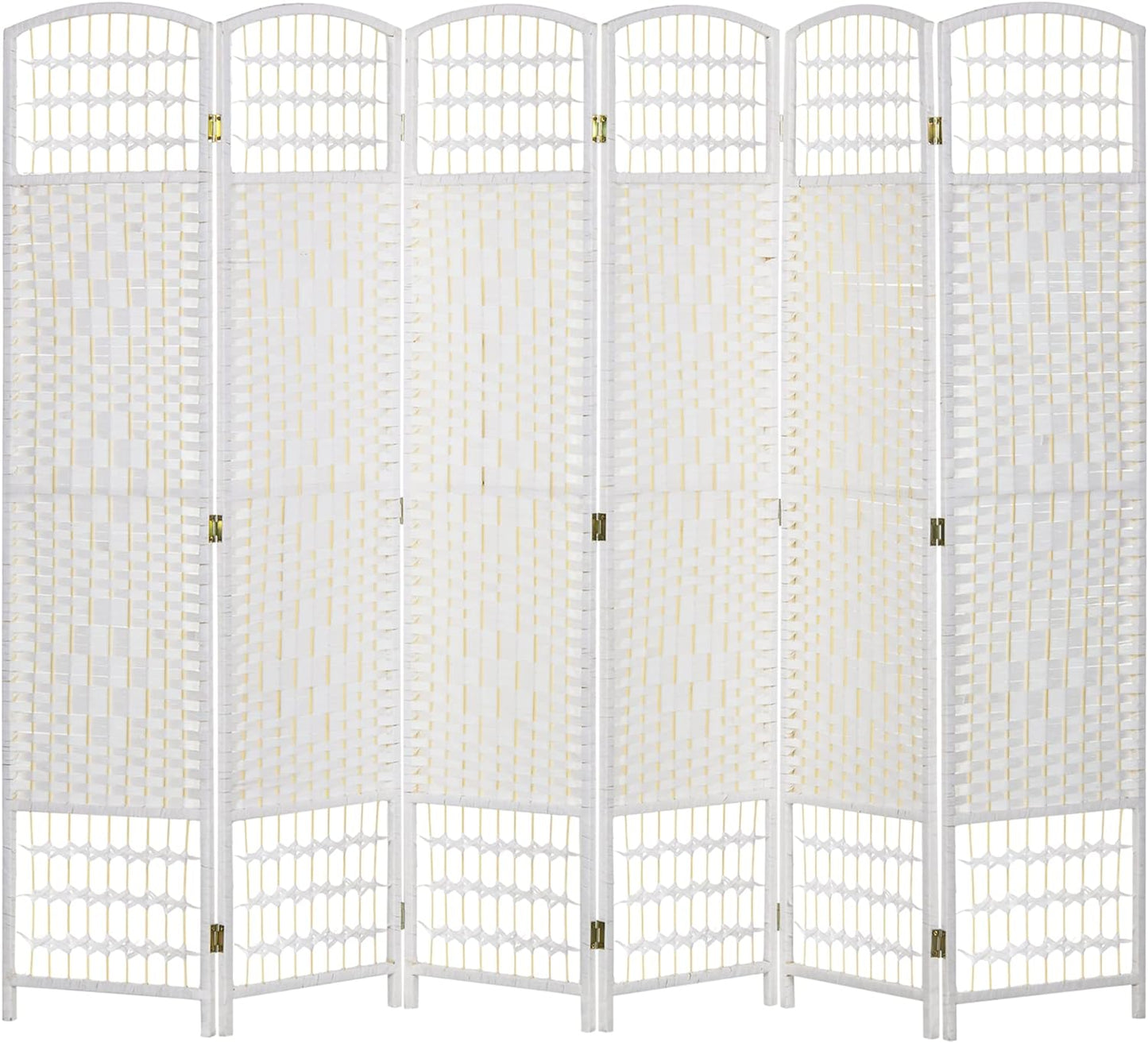 NicBex Room Divider 6 Panel Room Dividers with Woven Paper Design Partition Room Dividers and Folding Privacy Screens 5.6 FT Wall Divider for Office, Room Separation,94.5" W x 0.5" D x 67" H, White