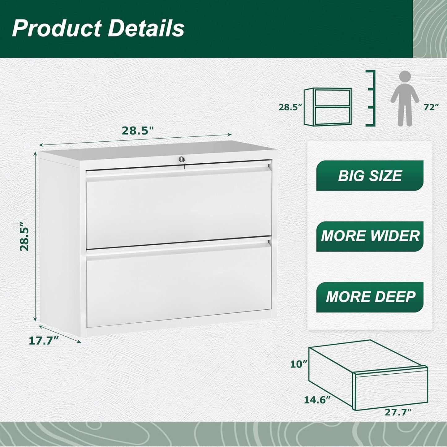 Superday Metal Lateral File Cabinet, 2 Drawer File Cabinet, White Filing Cabinets with Lock, Filing Cabinets for Home Office/Legal/Letter/A4, Home Office Furniture for Hanging File