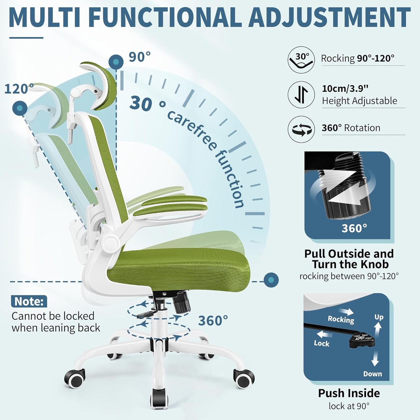 FelixKing Ergonomic Office Chair, Adjustable Lumbar Support, Swivel Chair with HighBack and Armrest, Adjustable Height Gaming Chair, Avocado Green