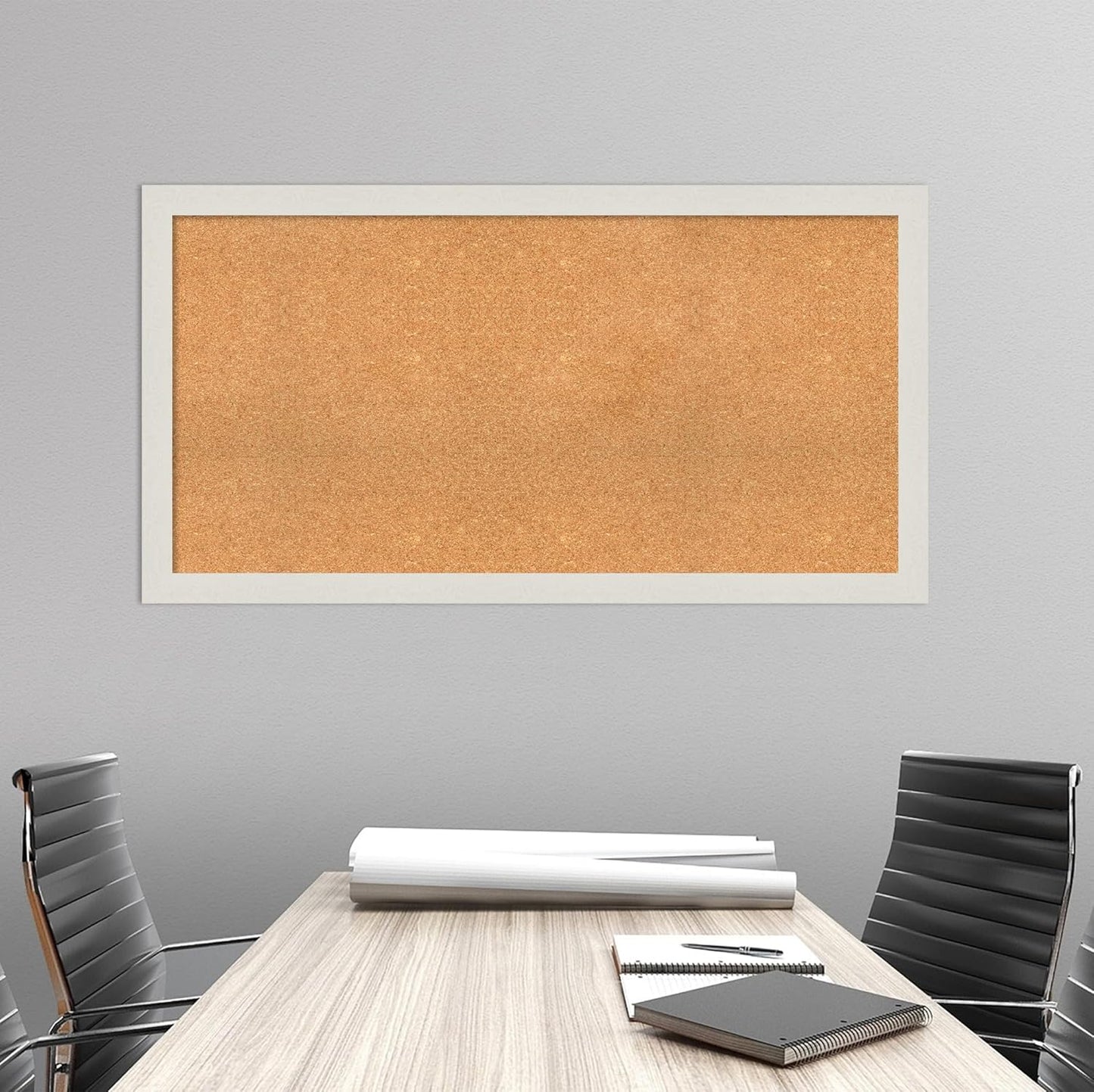Amanti Art Natural Cork Board for Wall, 27x51 Vision Board with White Frame, Oversize Corkboard Office Decor for Home Organization, Country Rustic Corkboard Pinboard to Display Items for Home