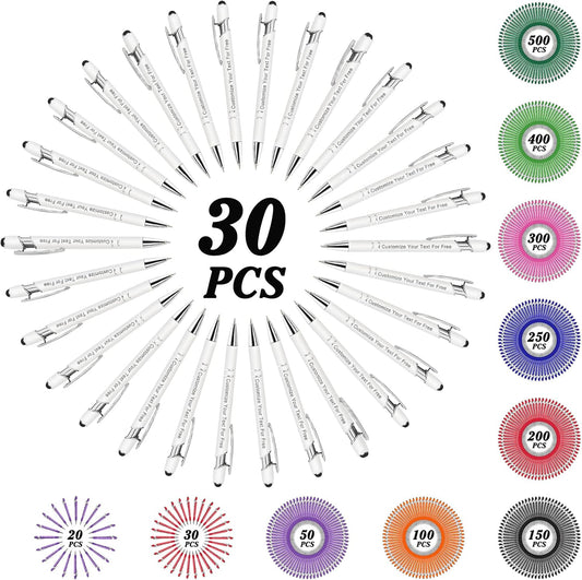 Max 500 Pcs Personalized Pens Bulk, Custom Pens with Free Engraving, Customized Stylus Tip Ballpoint Pen with Your Name Massage Text for School Office Business Graduation Anniversaries-30 Packs
