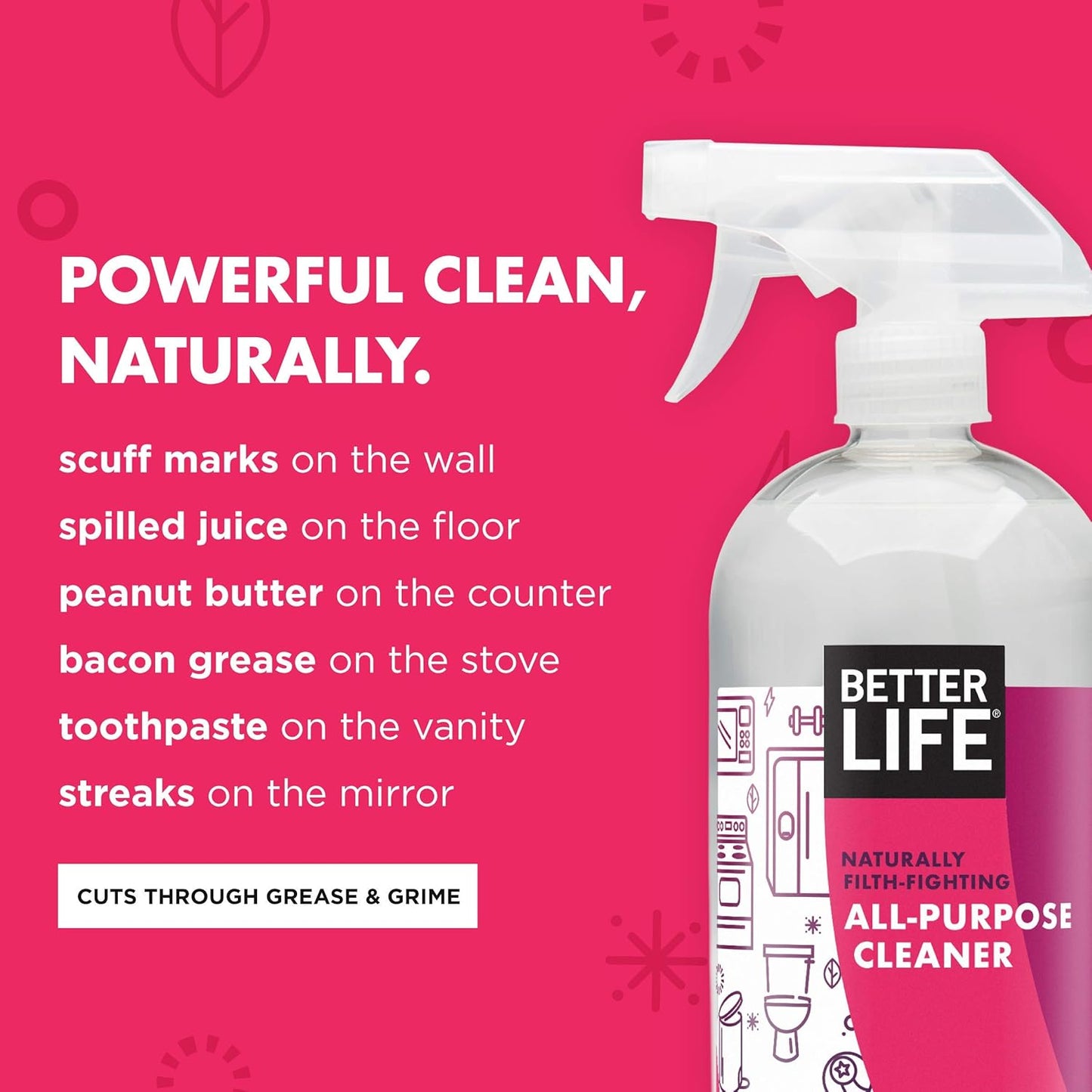 Better Life Multi Surface Cleaner - Plant Derived Cleaner Spray, Non-Toxic All Purpose Cleaners, Eco-Friendly Non Toxic Cleaning Supplies for Home, Currant and Citrus Scent, 32 Fl Oz * 2