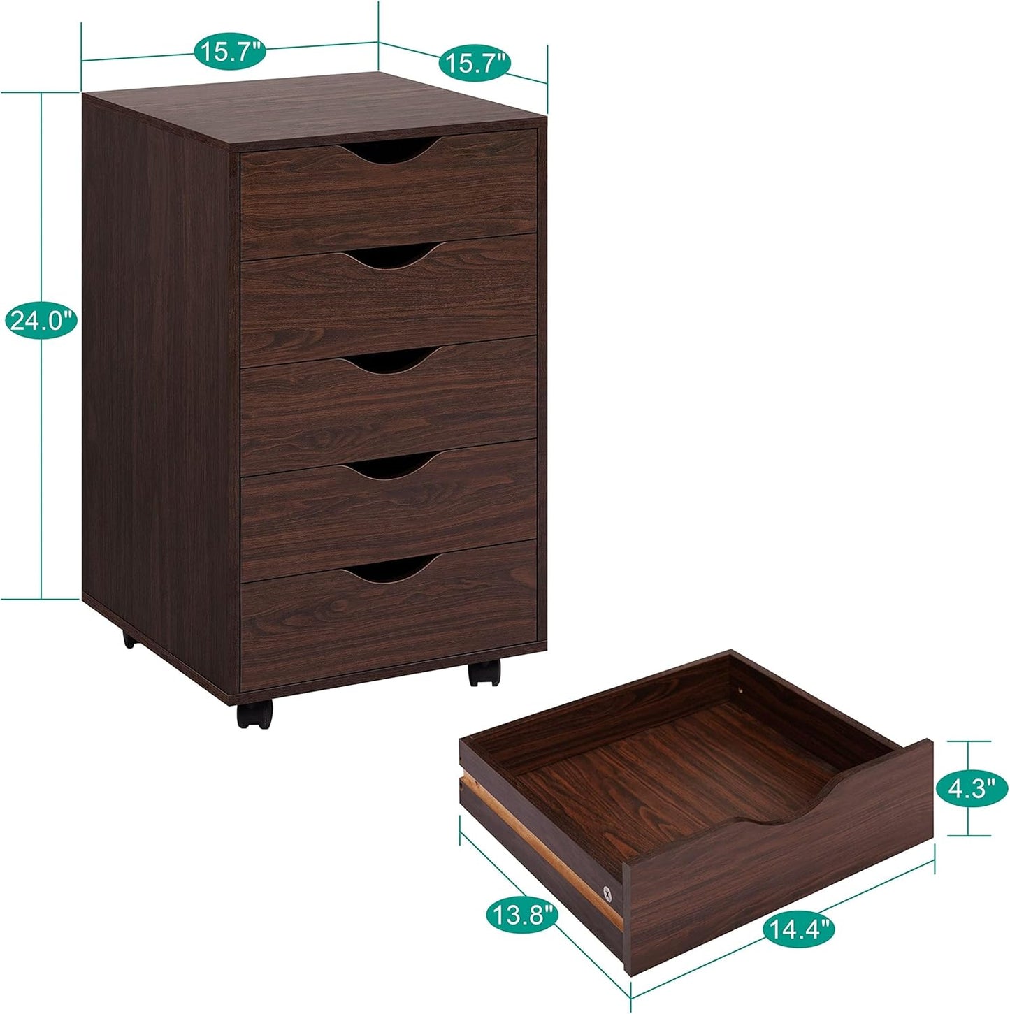 Naomi Home Wooden Office File Cabinets for Home Office, Lateral File Cabinet, Mobile Storage Cabinet Filing Storage Drawer Espresso/5 Drawer