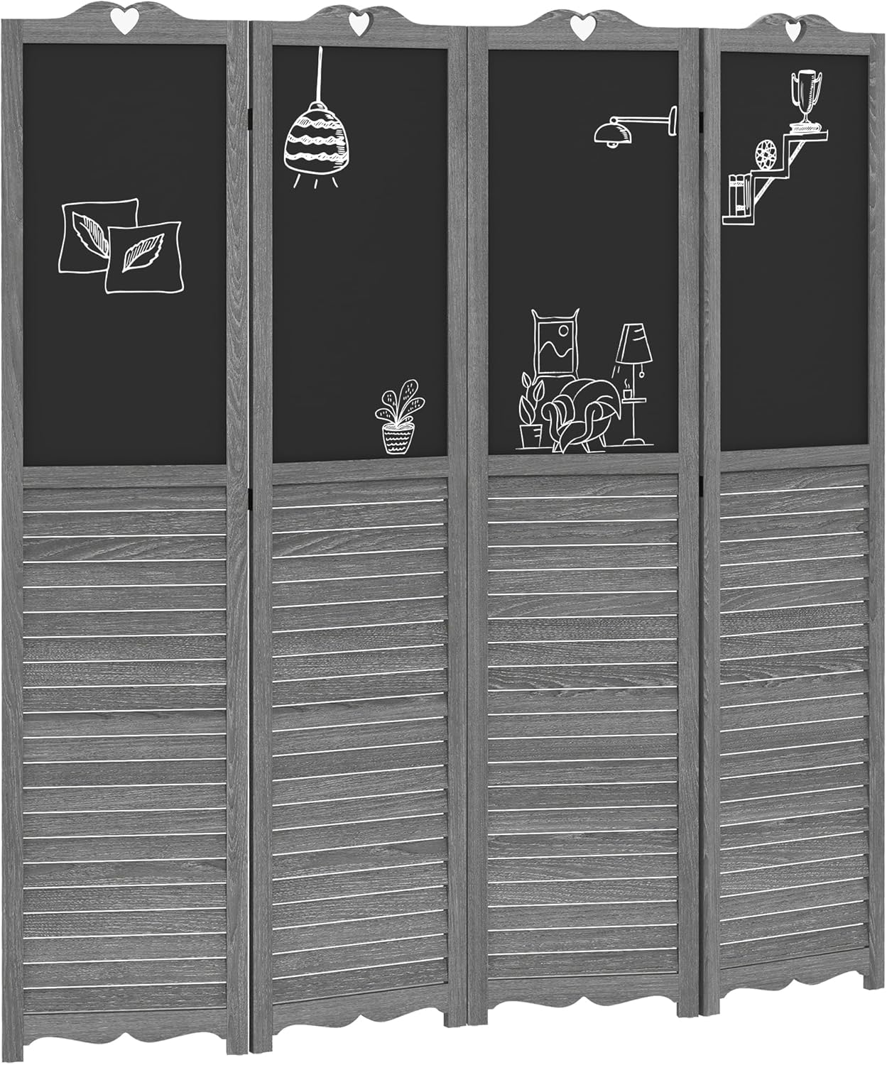 NicBex Room Divider 4 Panel Room Dividers with Black Boards Partition Room Dividers and Folding Privacy Screens 5.5 FT Wall Divider for Home, Office, Room Separation,63.75"W x 0.75"D x 67.75"H,Gray