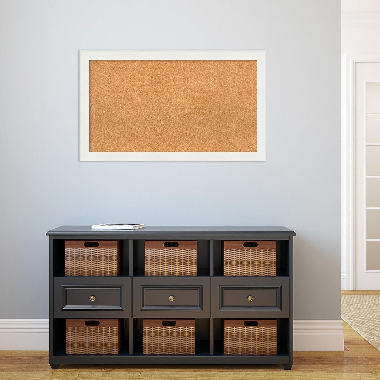 Amanti Art Natural Cork Board for Wall, 23x39 Vision Board with White Frame, Large Corkboard Office Decor for Home Organization, Casual Corkboard Pinboard to Display Items for Home Organization in