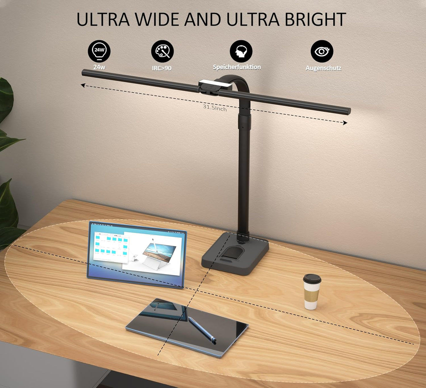 Double Head LED Desk Lamp, Architect Desk Lamps for Home Office, 24W Brightest Workbench Office Lighting-5 Color Modes and 5 Dimmable Eye Protection Modern Desk Lamp (Black-Desktop, Big)